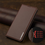 Apverčiamas odinis dėklas Samsung Galaxy A15 A35 A55 A14 A34 A54 A56 A16 A36 S25 S24 S23 Ultra S22 S21 Plus S20 FE telefonui su kortelių skyriumi for A36 ruda