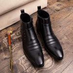 Vyri&scaron;ki auk&scaron;takulniai PU odiniai batai Korėjieti&scaron;ki Rudens Smailūs Briti&scaron;ki Bullock Ankle Boots &Scaron;ukuosenų meistro Trumpi Batai Odiniai Batai Vyrams 38 juoda