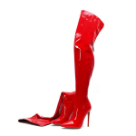 Mada Moteri&scaron;ki Ilgaauliai Iki Kelių Mada Seksualūs Vakarėliui Stiletto Kulnas Eleganti&scaron;ki Moteri&scaron;ki Batai Blizgi Lakinė Oda Ilgaauliai Botas De Mujer 36 raudona
