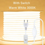 220V LED juosta vandeniui atspari su lę&scaron;iu COB lanksti juosta su jungikliu/reguliuojama EU ki&scaron;tuku kambariui, miegamajam, virtuvei, lauko sodo ap&scaron;vietimui 30M With Switch