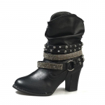 Rudens Tu&scaron;čiaviduriai Ankle Boots Moteri&scaron;ki Auk&scaron;takulniai Didelio Dydžio Platforma Kristalas 1 Kulnas Batai Sagtis Dirželis Kniedė Trumpi Botas 2025 4 juoda