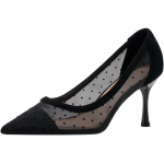 maogu Juodi moteri&scaron;ki darbiniai batai su smailiais pir&scaron;tais ir auk&scaron;tais kulnais, ta&scaron;kuoto tinklelio, vintažiniai, eleganti&scaron;ki, seklesni, stiletto, 2024 m. pavasaris/vasara, plonais kulnais, bateliai su kulniukais 31