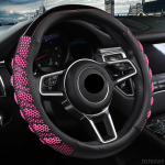 DERMAY 3D Car Steering Wheel Cover Non-slip Honeycomb Design Micro Fiber Leather + Silica Gel 6 Colors Size M fit 37-38cm rožinė