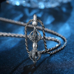 Etninio stiliaus deimantinis grūstuvas pakabukas, Tibeto artefaktas, Demonų žudymo grūstuvas karoliai, Vintažinis pakabukas aksesuaras 50CM(Necklace Size) sidabras