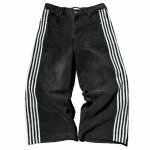 Baggy Jeans Harajuku Goth Y2k džinsai vyrams juodi dryžuoti nauji hiphopo siuvinėti plačiomis kojomis džinsinės kelnės High Street gatvės apranga S juoda