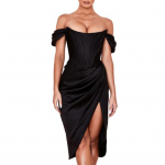 Didelio dydžio drapiruotos atlasinės korsetinės suknelės Bodycon Party Night Club Nepečių suknelė Eleganti&scaron;ka suknelė be nugaros gimtadienio proga M juoda
