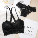 Moterų apatinio trikotažo rinkinys Sexy Beauty Back Brace Lace Tu&scaron;čiaviduriai nėrinių rinkinys Y-Back Liemenėlės trumpų rinkinių apatinis trikotažas Intymus apatinio trikotažo rinkinys be vielos L/38 juoda