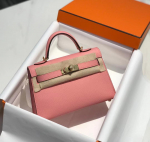 Naujas natūralios odos antrosios kartos krep&scaron;ys Mini krep&scaron;ys delno ra&scaron;tu Karvės odos, vieno peties moteri&scaron;kas krep&scaron;ys, klasikinis madingas ir universalus 21cm+box with silk scarf rožinė/auksas