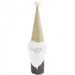 Lutin de No&euml;l dor&eacute; en tronc d'arbre 18 cm