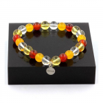 Pierres et Min&eacute;raux. Bracelet Perles Quartz + Agate jaune + Agate Rouge + Citrine 8 mm. Fabriqu&eacute; en France.