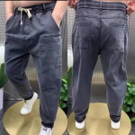 Harajuku Stretch Korea Streetwear Laisvi solidūs džinsiniai džinsai elastingas juosmuo vyrams pavasario vasara plius dydis 7XL 8XL laisvalaikio kelnės 4XL weight80-87kg pilka