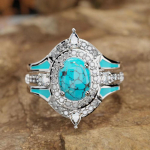 Madingas retro turkio spalvos kri&scaron;tolo žiedas moterims bohemi&scaron;ko sidabro spalvos žiedų rinkinys Boho Jewelry 3 dalių rinkinys 10