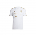 Adidas 22/23 FC Bayern Miuncheno i&scaron;vykos mar&scaron;kinėliai, vyri&scaron;ki AEROREADY apvalia kaklo i&scaron;kirpte futbolo mar&scaron;kinėliai, baltas-auksinis HI3886 XL