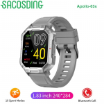 SACOSDING Apollo-03s liečiamo ekrano vyri&scaron;kas i&scaron;manusis laikrodis su &bdquo;Bluetooth Call&ldquo; 410 mAh didelės baterijos pulso dažnis &bdquo;Reloj&ldquo; lauko apyrankė, atspari vandeniui sidabras
