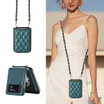 Crossbody Odinės užtrauktuko kortelės Solt piniginės dėklas, skirtas Samsung Galaxy Z Flip 5 4 3 Z Fold 5 Fold4 Fold3 Metal Grand Grand Strand Samsung Z fold 5 tamsiai žalia spalva