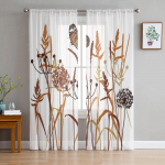 Pienių ir drugelių tiulio užuolaidos svetainei, miegamajam, modernios voile užuolaidos, virtuvinės &scaron;ifono permatomos užuolaidos 135W x 183H(cm)