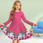 Mergaitės laisvalaikio 3D spausdinimo rožinė ledinukų suknelė su apvaliu kaklu ilgomis rankovėmis, vaiki&scaron;ka princesės suknelė 150