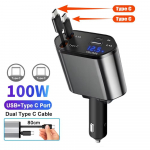 100 W automobilinis įkroviklis USB Type C Super Fast Charge Flash įkrovimas I&scaron;traukiamas kabelinis telefono automobilinis įkroviklis skirtas iPhone Huawei Samsung su įtampos ekranu