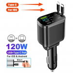 100 W automobilinis įkroviklis USB Type C Super Fast Charge Flash įkrovimas I&scaron;traukiamas kabelinis telefono automobilinis įkroviklis skirtas iPhone Huawei Samsung su įtampos ekranu