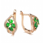 Kinel Lucky Clover Green Circon Drop auskarai Rožinis auksinis auskaras moterims rožinio aukso spalvos