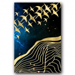 Naktinis dangus Auksinis mėnulis ir pauk&scaron;tis Europieti&scaron;kas abstraktus auk&scaron;tos klasės drobės plakatas Sienų meno atspaudas Tapyba Peizažo paveikslas Namų dekoras 21*30cm
