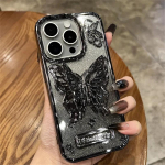 Prabangus padengimo gradiento spalvos &bdquo;Bling Glitter Butterfly&ldquo; laikiklio laikiklis telefono dėklas, skirtas &bdquo;iPhone 14 12 13 15 Pro Max&ldquo; mink&scaron;tas skaidrus dangtelis iPhone 15 Pro Max juoda