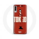 Coque pour Samsung Galaxy A50 La casa de papel Tokyo Fanart logo Fond Rouge