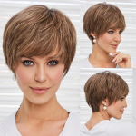 HAIRCUBE Bob Pixie Cut &scaron;okoladiniai rudi tiesūs sluoksniuoti Remy perukai žmonių plaukams su kirpčiukais Trumpi natūralūs beklijuoti žmogaus plaukų perukai moterims