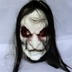 Helovino baisus zombis su juodais plaukais vaiduoklio kauke Kvėpuojantis Haunted House Prop
