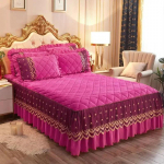 Prabangus žiemos greitas &scaron;iltas aksominis lovos sijonas Itin mink&scaron;tas storas flanelinis dygsniuotas patalynė Neslystantis lovatiesis lovatiesė King size 1pc 120x200x45cm