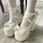 2024 m. Nauji Sweet Vintage Mary Janes Batai Moteri&scaron;ki Žvaigždute Sagtimi Lolita Kawaii Platforminiai Batai Moteri&scaron;ki su lanku mezgami mieli dizainerių batai 36 balta