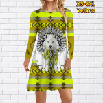 Women Casual Dress Wolf Tribe Print Dresses For Women O-neck Short Sleeve Dress Plus Size XS geltona