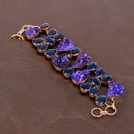 Amethyst Druzy, Iolite Gemstone Handmade Copper Jewelry Bracelet 7-8 f0i15