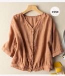 Retro medvilninis vir&scaron;us su V formos i&scaron;kirpte: Lengvi mar&scaron;kinėliai 3/4 rankovėmis pavasariui ir vasarai &ndash; yra didesnių dydžių M 85-105 lbs oranžinė