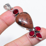 Natural Mahogany Obsidian, Garnet 925 Sterling Silver Jewelry Pendant 2.60 y3q51