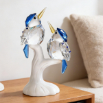 Glass Art Bird Sculpture Animal Figurine Desk Display Birds on Branch Statue