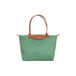 Longchamp Le Pliage Vienspalvis Logotipas Spaudė Užtrauktukas Sulankstomas Nailono Drobės Koldūno Formos Pirkinių Pečių Krep&scaron;ys Vidutinio Dydžio Moteri&scaron;kas Tote Salotinis Žalias 2605089P84 Basic Set (Bag)