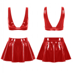 Moteri&scaron;kos 2 vnt lakinės odos seksualios liemenėlės su platėjančiais mini sijonais rinkiniai Rave Dance Party Clubwear S juoda