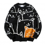 Animacinis katės megztinis megztinis japoni&scaron;kas Retro Harajuku megztinis Vyri&scaron;ki vir&scaron;utiniai dideli mezginiai žiemos rudeniui 2XL juoda