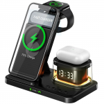5 viename belaidžio įkroviklio stovas Sulankstomas laikrodis RGB naktinės &scaron;viesos greito įkrovimo stotelė, skirta iPhone15 14 13 12 Apple Watch Airpods Pro