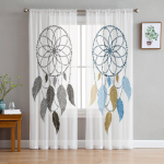 Dream Catcher rankomis pie&scaron;tos plunksnos tiulio užuolaidos svetainei virtuvės langų užuolaidos namų dekoras permatomos užuolaidos vaikams miegamajame