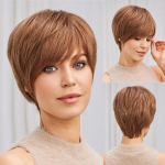 HAIRCUBE Bob Pixie Cut &scaron;okoladiniai rudi tiesūs sluoksniuoti Remy perukai žmonių plaukams su kirpčiukais Trumpi natūralūs beklijuoti žmogaus plaukų perukai moterims