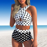 Moteri&scaron;ki maudymosi kostiumėliai Tankini 2 dalių maudymosi kostiumėlis juodas mėlynas heterochromatinės spalvos spausdinimas atostogų maudymosi kostiumėliai S balta