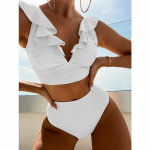 Moteri&scaron;kas bikinis 2 vienetų vienspalviai raukiniai Seksualus maudymosi kostiumėlis auk&scaron;tu juosmeniu Paplūdimio maudymosi kostiumėlis Moteri&scaron;kas vasaros maudymosi kostiumėlis S balta