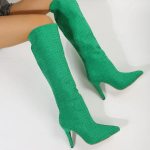 Moteri&scaron;ki auk&scaron;takulniai auk&scaron;takulniai, iki kelių auk&scaron;ti, ilgi, žali, veltiniai batai, skirti mokasinui laisvalaikiui Eleganti&scaron;kas seksualus pūkuotas &scaron;okių striptizo &scaron;okėjas plius dydis