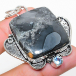 Maligano Jasper, Blue Topaz 925 Sterling Silver Jewelry Pendant 2.25 d1r81