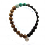 Pierres et Min&eacute;raux. Bracelet Perles Malachite du Congo + Turquoise Africaine + Onyx noir Fabriqu&eacute; en France.