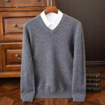 Vyri&scaron;kas 100% Merino vilnos Ka&scaron;myro V formos i&scaron;kirptės megztinis Smart Casual pagrindinis ilgomis rankovėmis trikotažas drabužiai vir&scaron;ūnės rudens žiemos L
