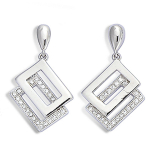 Les Tr&eacute;sors De Lily [L4664] - Boucles Argent 'Sissi' Blanc argent&eacute; (rhodi&eacute;) - 25x13 mm