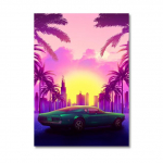 80S senovinis neoninis sportinis automobilis saulėlydis palmių aliejinė tapyba Vintažinis plakatas Svetainės sienos menas 21cm&times;30cm NoFrame